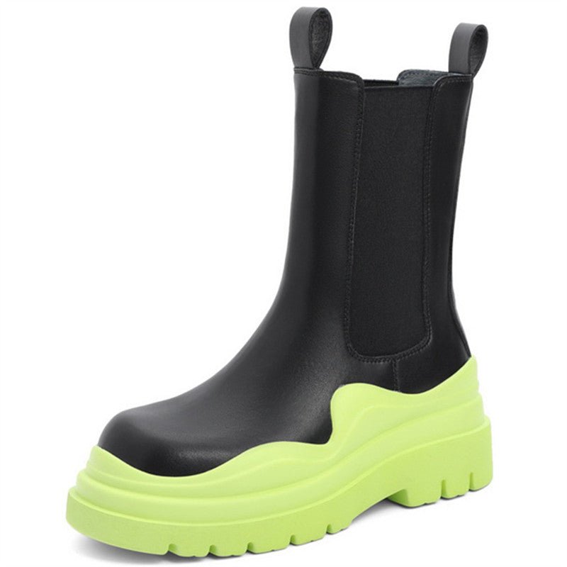 Dropshipping Custom Logo Mid Calf Chelsea Boots Women Shoes Chunky Fashion Pink Luxury Leather Boots for Ladies - Crew Original