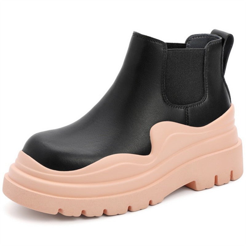 Dropshipping Custom Logo Mid Calf Chelsea Boots Women Shoes Chunky Fashion Pink Luxury Leather Boots for Ladies - Crew Original