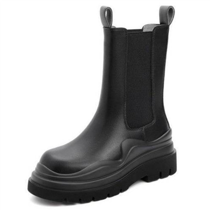 Dropshipping Custom Logo Mid Calf Chelsea Boots Women Shoes Chunky Fashion Pink Luxury Leather Boots for Ladies - Crew Original