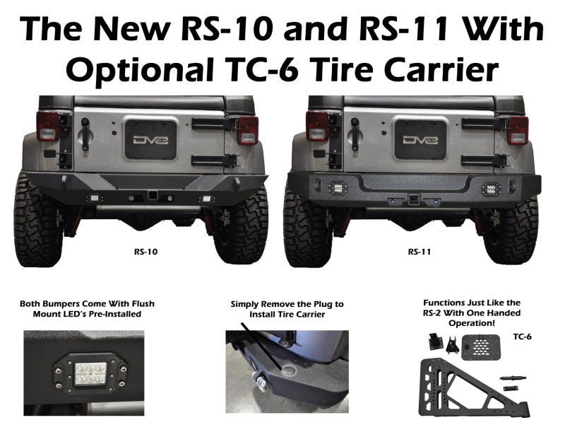 DV8 Offroad 07-18 Jeep Wrangler JK Full Length Rear Bumper w/ Light Holes - Crew Original