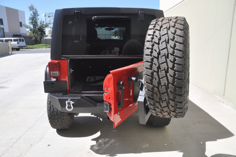 DV8 Offroad 07-18 Jeep Wrangler RS-2 Single Action Rear Bumper & Tire Carrier w/ Bearing - Crew Original