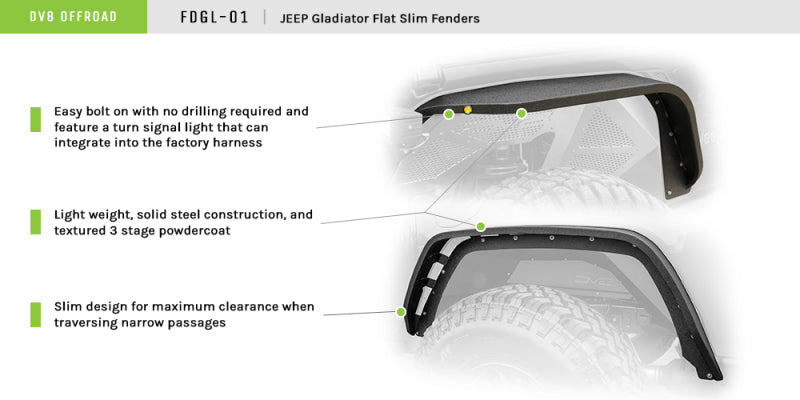 DV8 Offroad 2019+ Jeep Gladiator Fat Slim Fenders - Crew Original