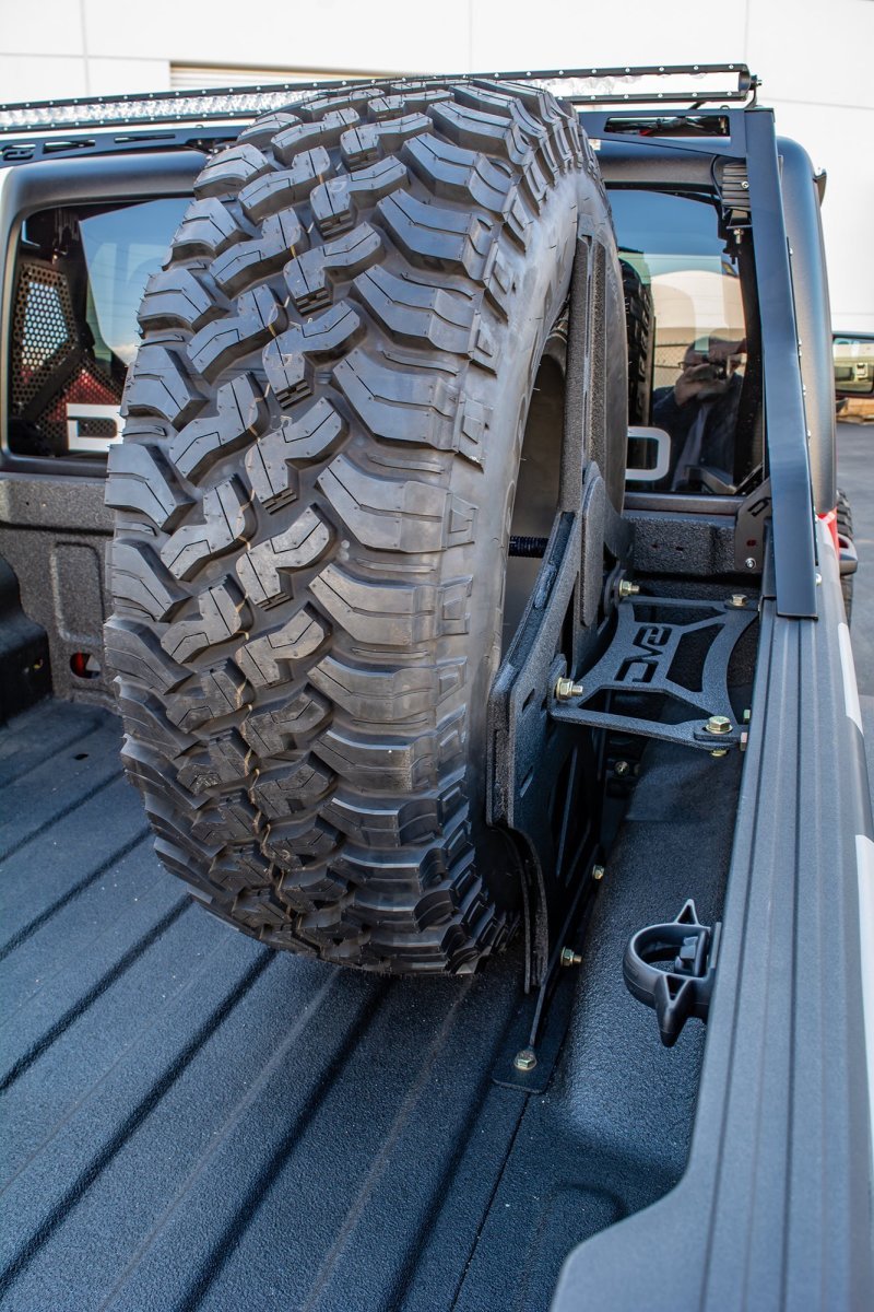 DV8 Offroad 2019+ Jeep Gladiator Universal Stand Up In-Bed Tire Carrier - Crew Original