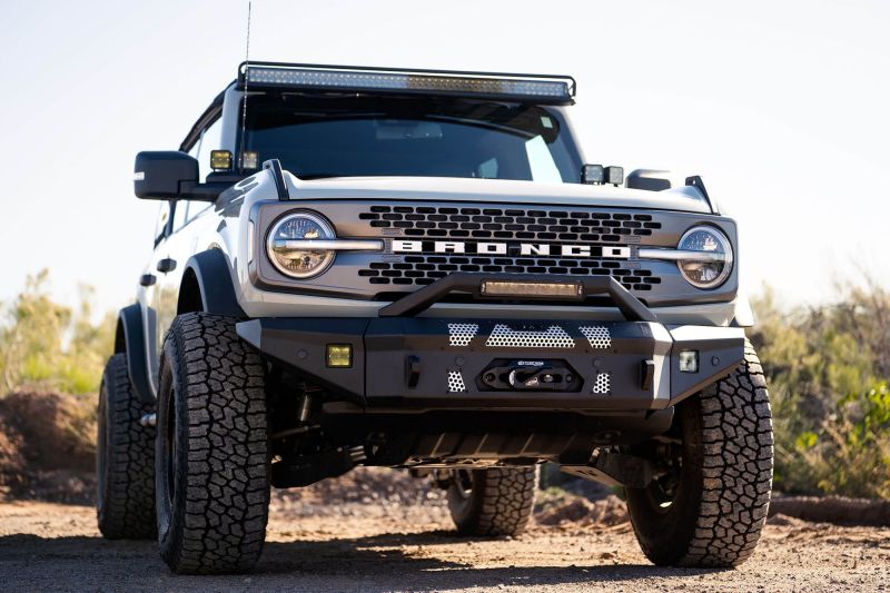 DV8 Offroad 2021+ Ford Bronco Front Bumper Winch Capable w/ Optional Bull Bar/Aux Light Opening - Crew Original