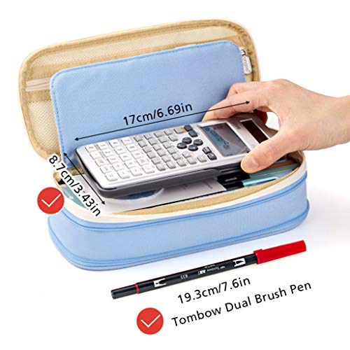 EASTHILL Big Capacity Pencil Pen Case Office College School Large Storage High Capacity Bag Pouch Holder Box Organizer Light Blue - Crew Original