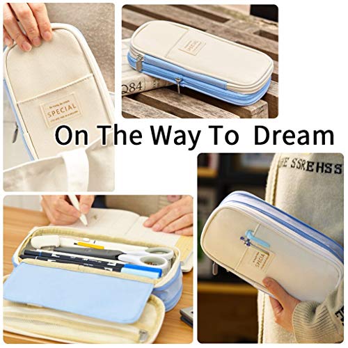 EASTHILL Big Capacity Pencil Pen Case Office College School Large Storage High Capacity Bag Pouch Holder Box Organizer Light Blue - Crew Original