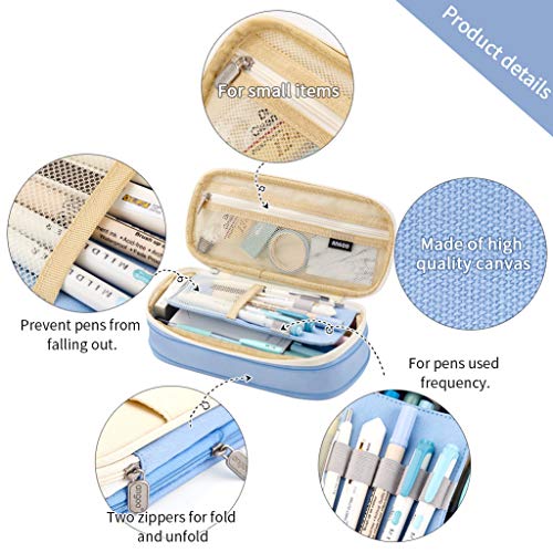 EASTHILL Big Capacity Pencil Pen Case Office College School Large Storage High Capacity Bag Pouch Holder Box Organizer Light Blue - Crew Original