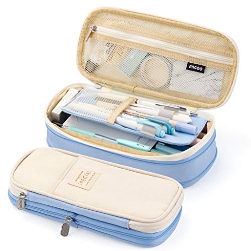 EASTHILL Big Capacity Pencil Pen Case Office College School Large Storage High Capacity Bag Pouch Holder Box Organizer Light Blue - Crew Original