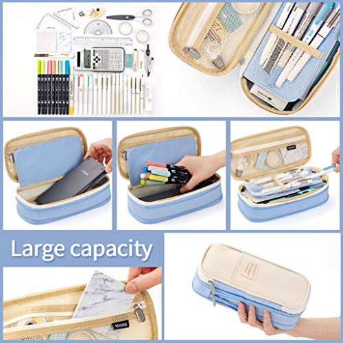EASTHILL Big Capacity Pencil Pen Case Office College School Large Storage High Capacity Bag Pouch Holder Box Organizer Light Blue - Crew Original