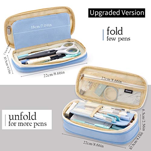 EASTHILL Big Capacity Pencil Pen Case Office College School Large Storage High Capacity Bag Pouch Holder Box Organizer Light Blue - Crew Original