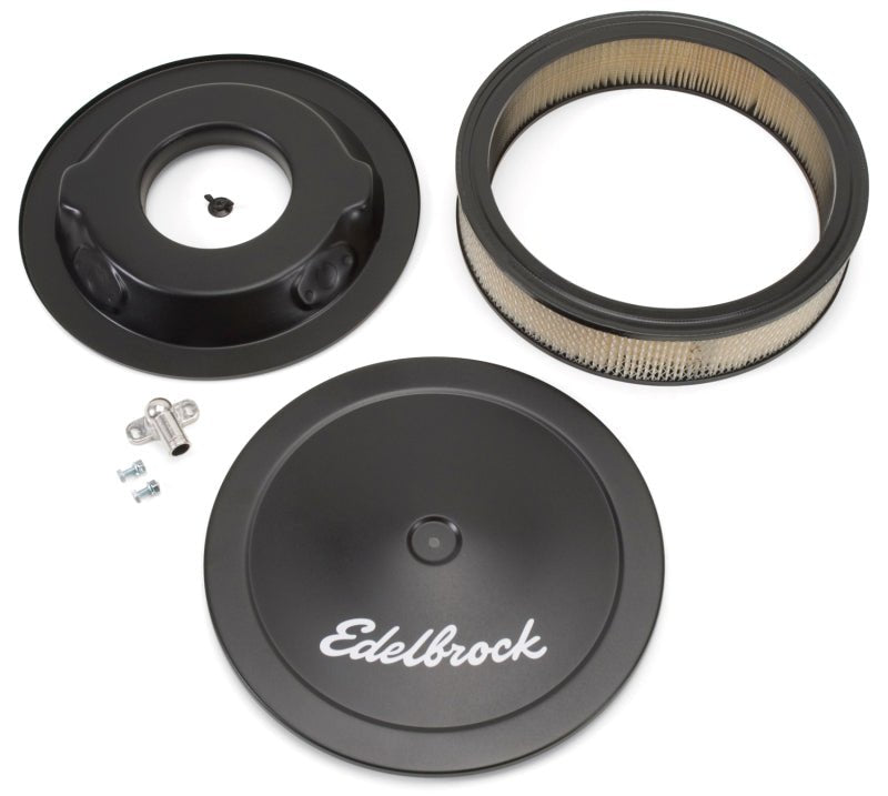Edelbrock Air Cleaner Pro-Flo Series Round Steel Top Paper Element 14In Dia X 3 75In Dropped Base - Crew Original