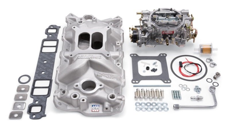 Edelbrock Manifold And Carb Kit Performer Eps Small Block Chevrolet 1957-1986 Natural Finish - Crew Original
