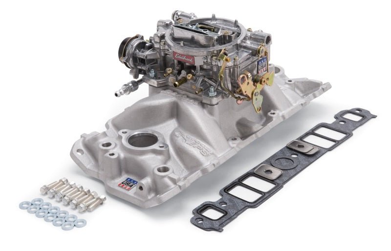 Edelbrock Manifold And Carb Kit Performer Eps Small Block Chevrolet 1957-1986 Natural Finish - Crew Original