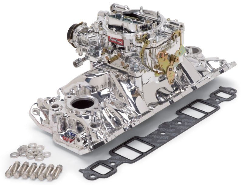 Edelbrock Manifold And Carb Kit Performer Eps Small Block Chevrolet 1957-1986 Natural Finish - Crew Original
