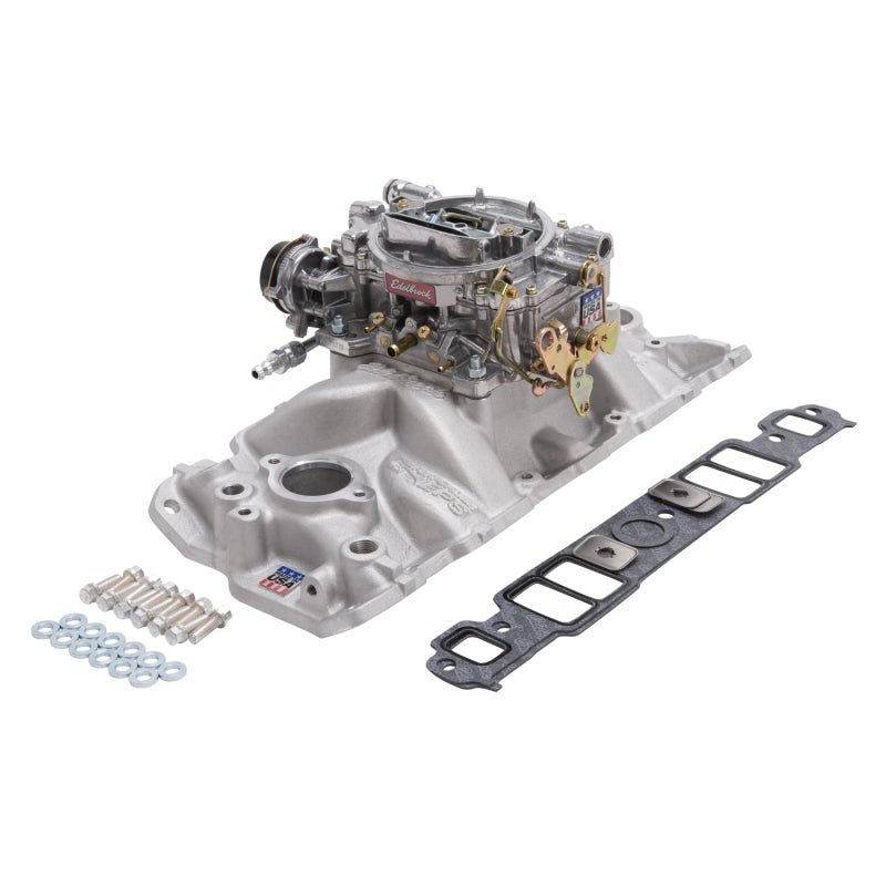 Edelbrock Manifold And Carb Kit Performer Eps Small Block Chevrolet 1957-1986 Natural Finish - Crew Original