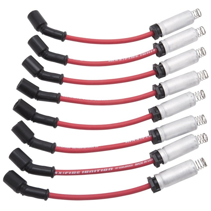 Edelbrock Spark Plug Wire Set LS Truck w/ Metal Sleeves 99-15 50 Ohm Resistance Red Wire (Set of 8) - Crew Original