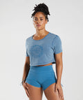 Gymshark Legacy Washed Crop Top - Lakeside Blue - Crew Original