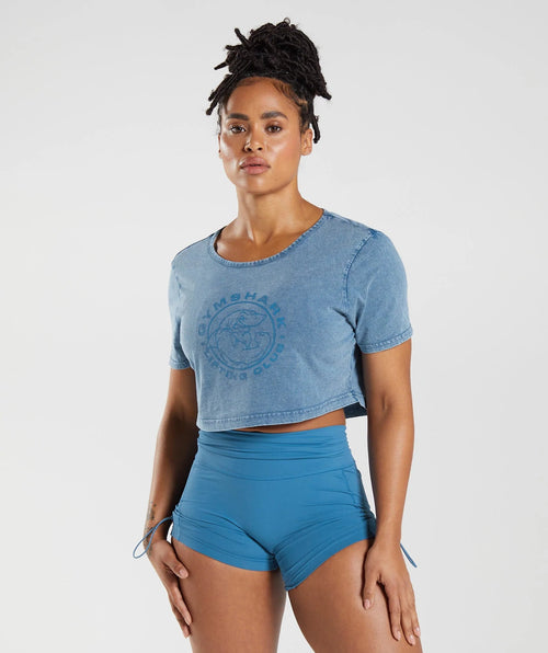 Gymshark Legacy Washed Crop Top - Lakeside Blue - Crew Original