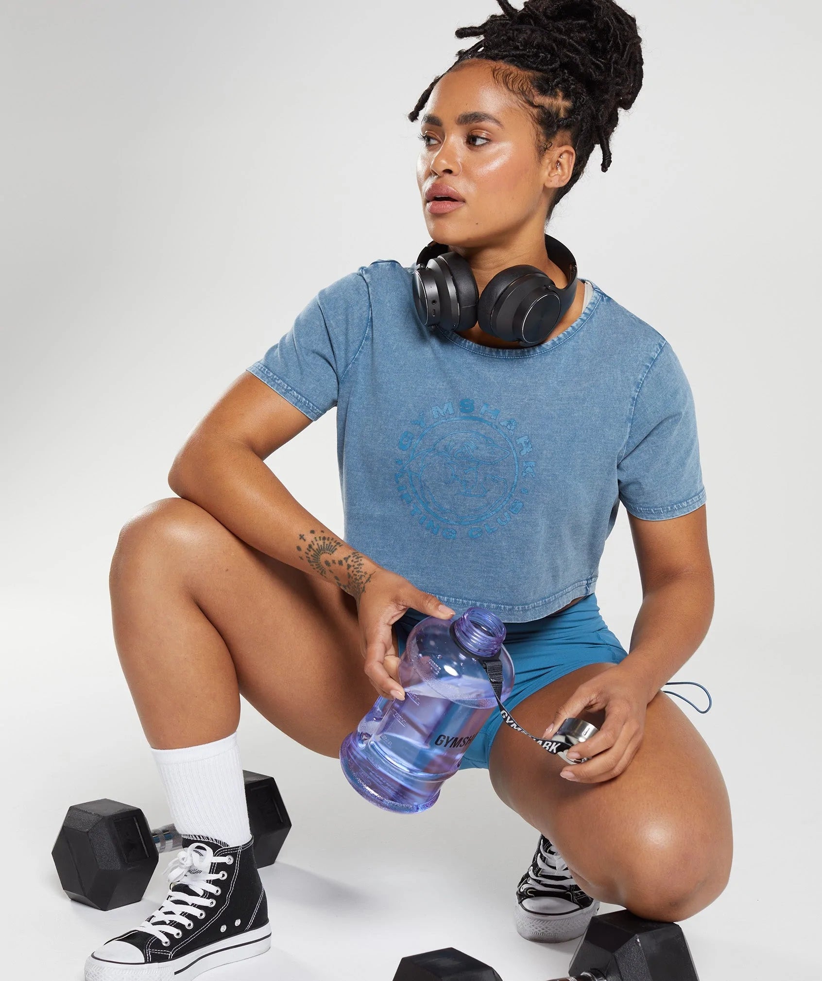 Gymshark Legacy Washed Crop Top - Lakeside Blue - Crew Original