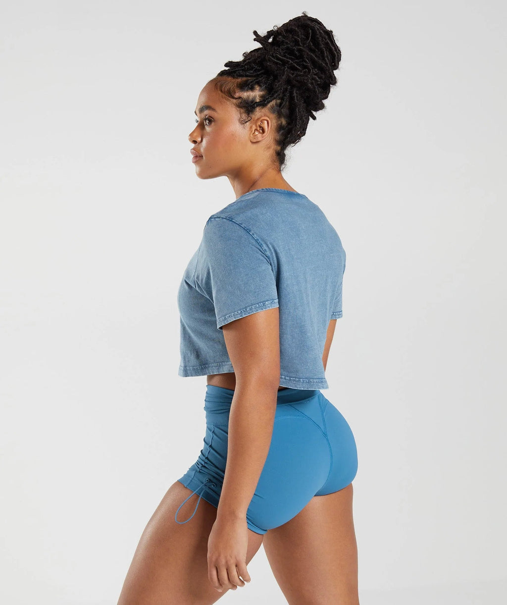Gymshark Legacy Washed Crop Top - Lakeside Blue - Crew Original