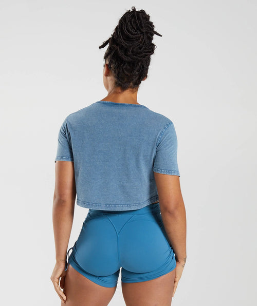 Gymshark Legacy Washed Crop Top - Lakeside Blue - Crew Original