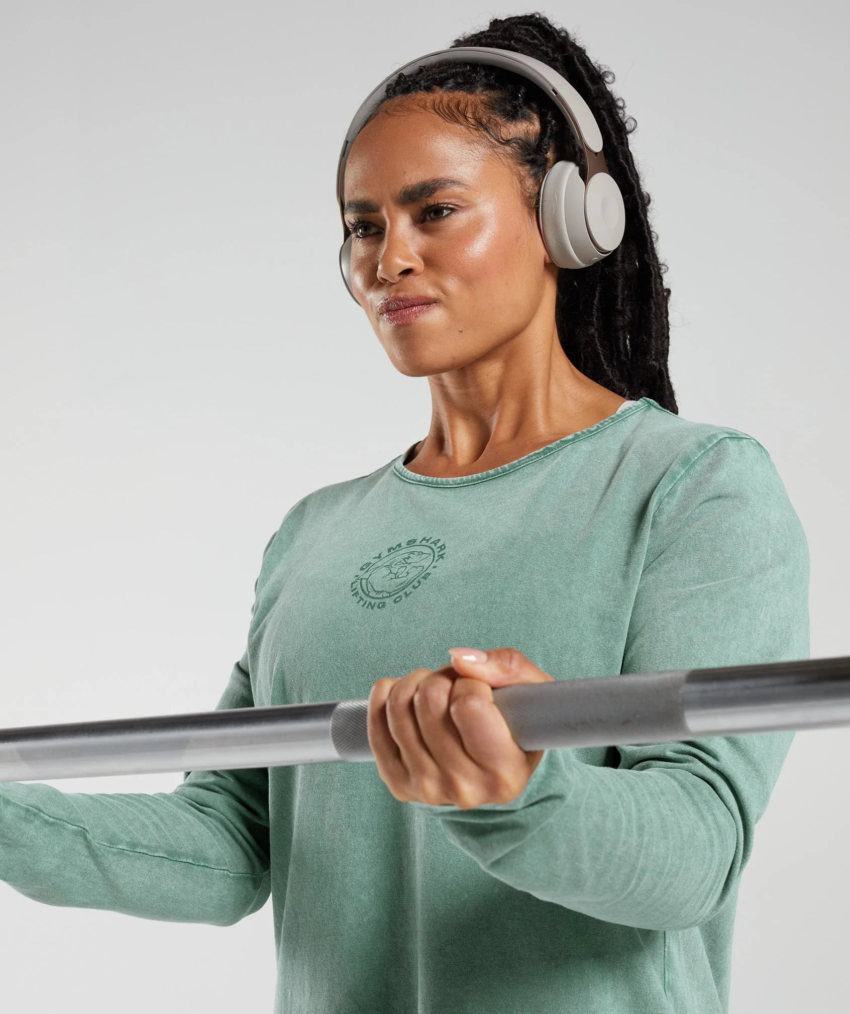 Gymshark Legacy Washed Long Sleeve Top - Hoya Green - Crew Original