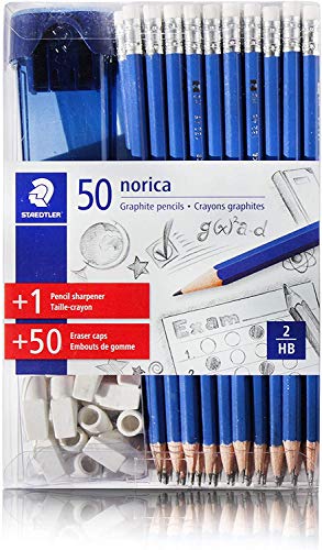 Staedtler Norica 50 Graphite HB2 Pencils +50 eraser caps +1 Sharpener - Crew Original